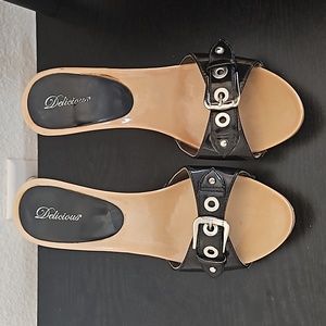 Black Open Toe Mule Heels